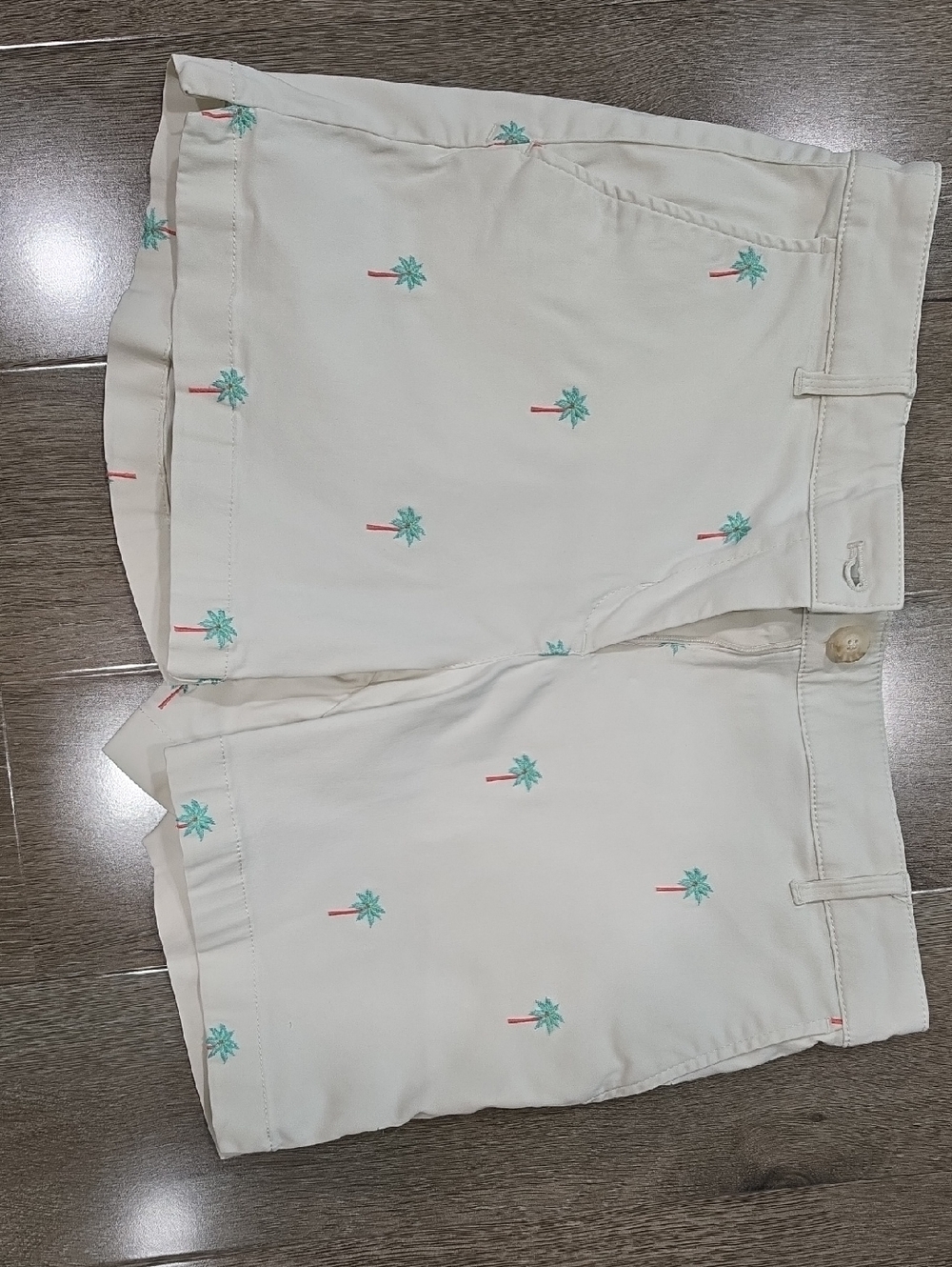 Tommy Bahama Cream Boracay Chino Shorts with Teal and Coral Palm Embroidery